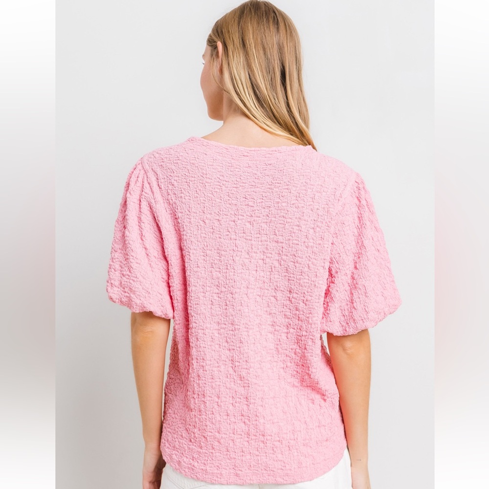10 Solid Textured Puff Sleeve Blouse Top - Picture 3 of 6
